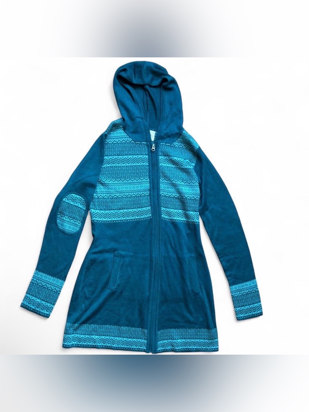 Telluride Wool Blend Geometric Printed Full Zip Pocket Sweater Dress Bohemian M